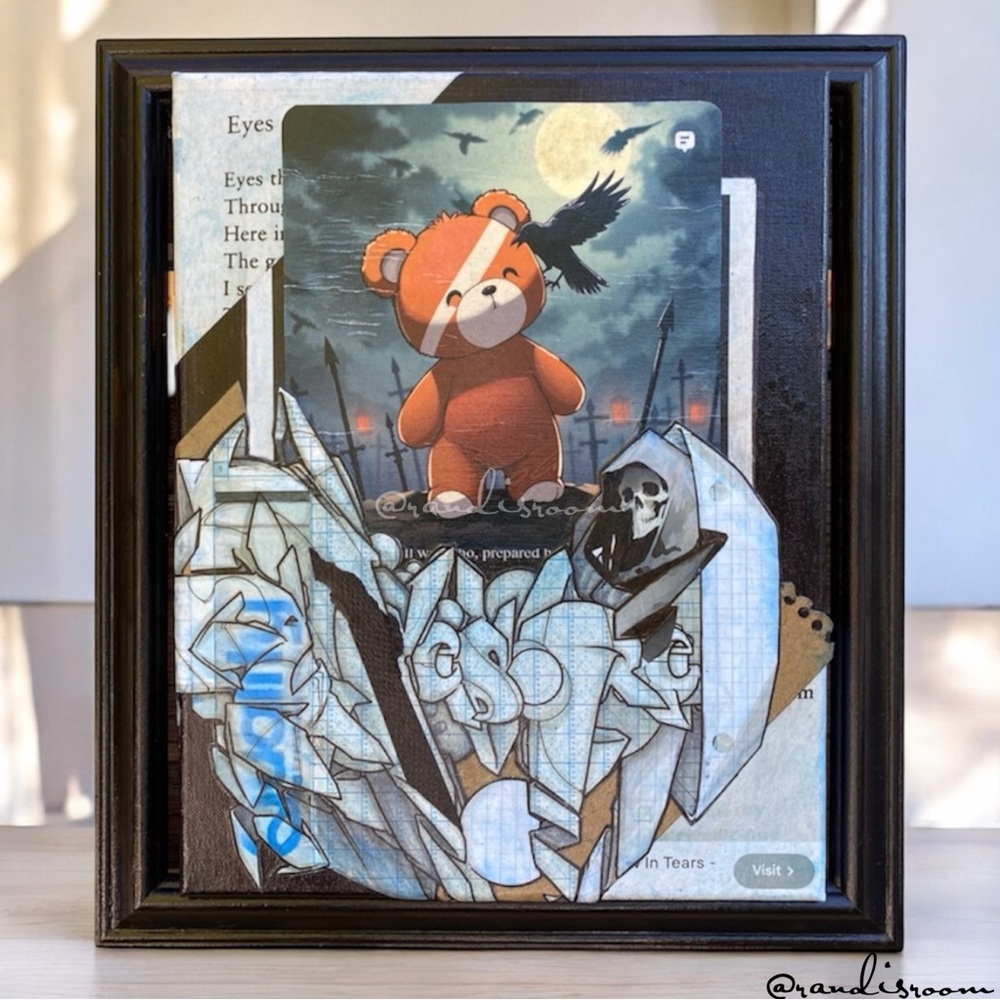 “Bear Crow” Framed Mixed Media Artwork – Graffiti x Pop Surrealism by EYESORE